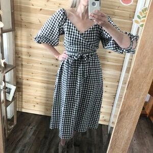 Paper Heart Gingham Wrap Top Midi Dress Puff Sleeves XS - S